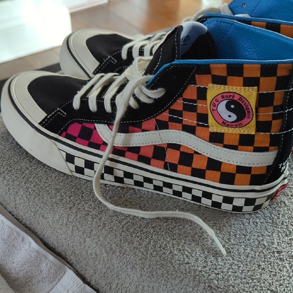 Vans Black,Pink, Orange Checkered High-Top Sneakers T&C Surf Design Hawaii !!! - Picture 11 of 16